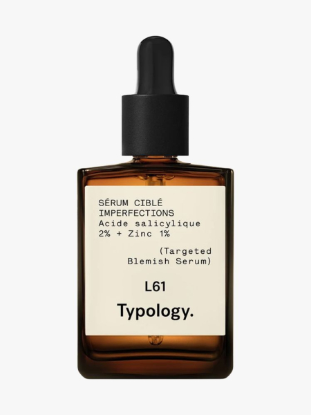 Typology Targeted Blemish Serum in branded component on a light gray background