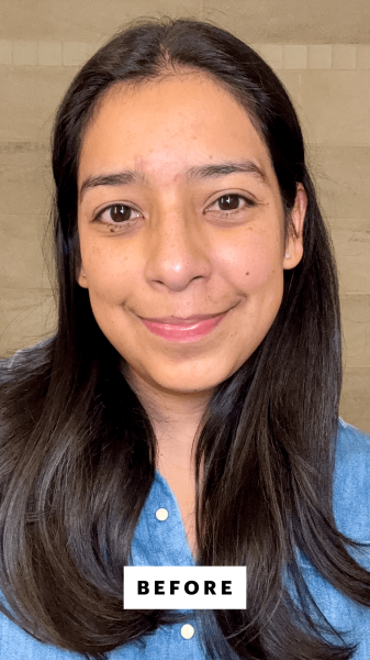 Allure managing editor Alessandra Foresto before applying the Caudalie Vinopure Salicylic Acid Serum